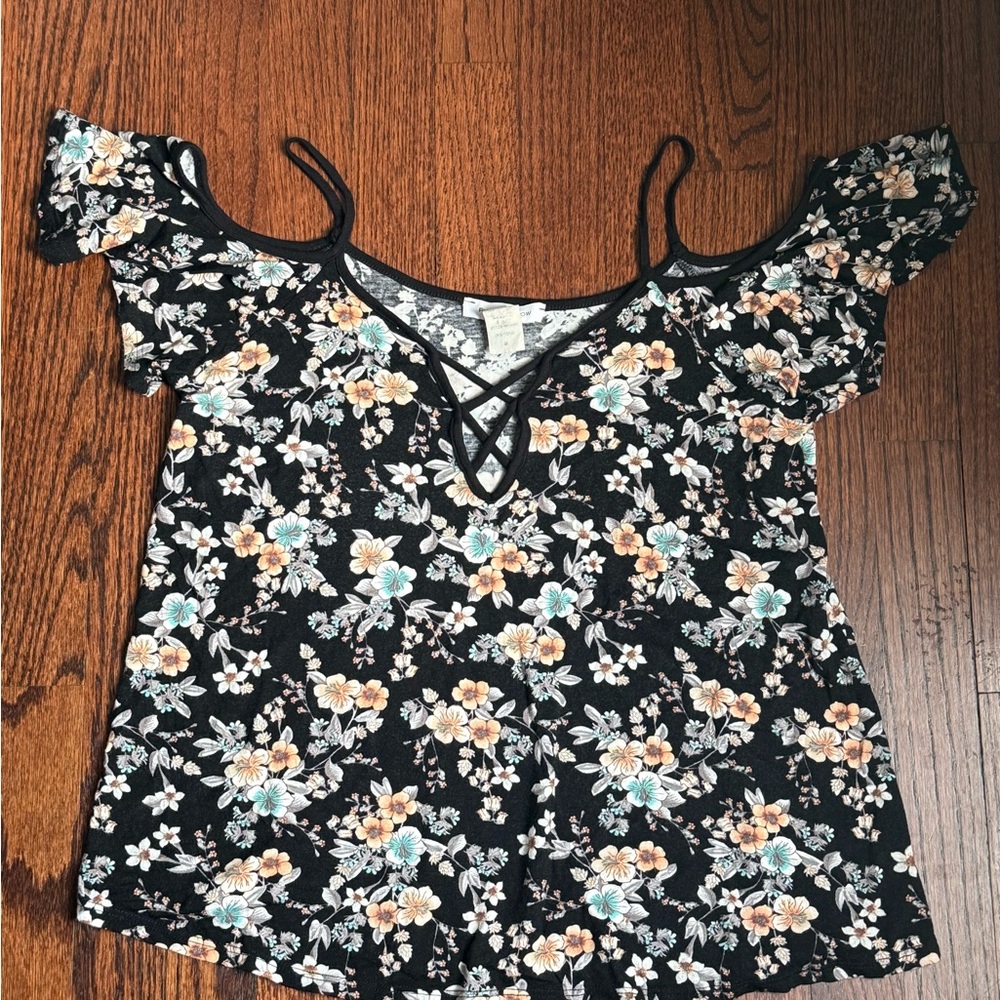 Purple Snow Black Floral Blouse